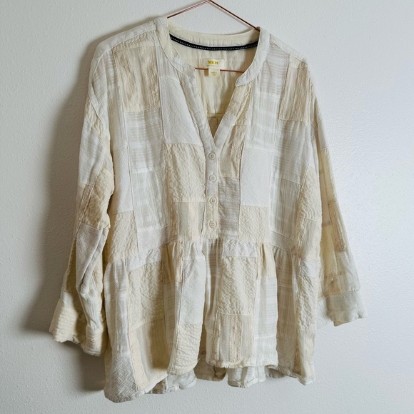 Anthropologie Maeve The Zoe Swing Blouse top boho patchwork plaid - Picture 14 of 14